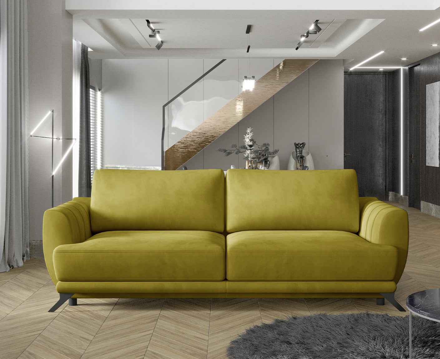 Megis Schlafsofa 250x95 cm Dunkelgrün (Samt)