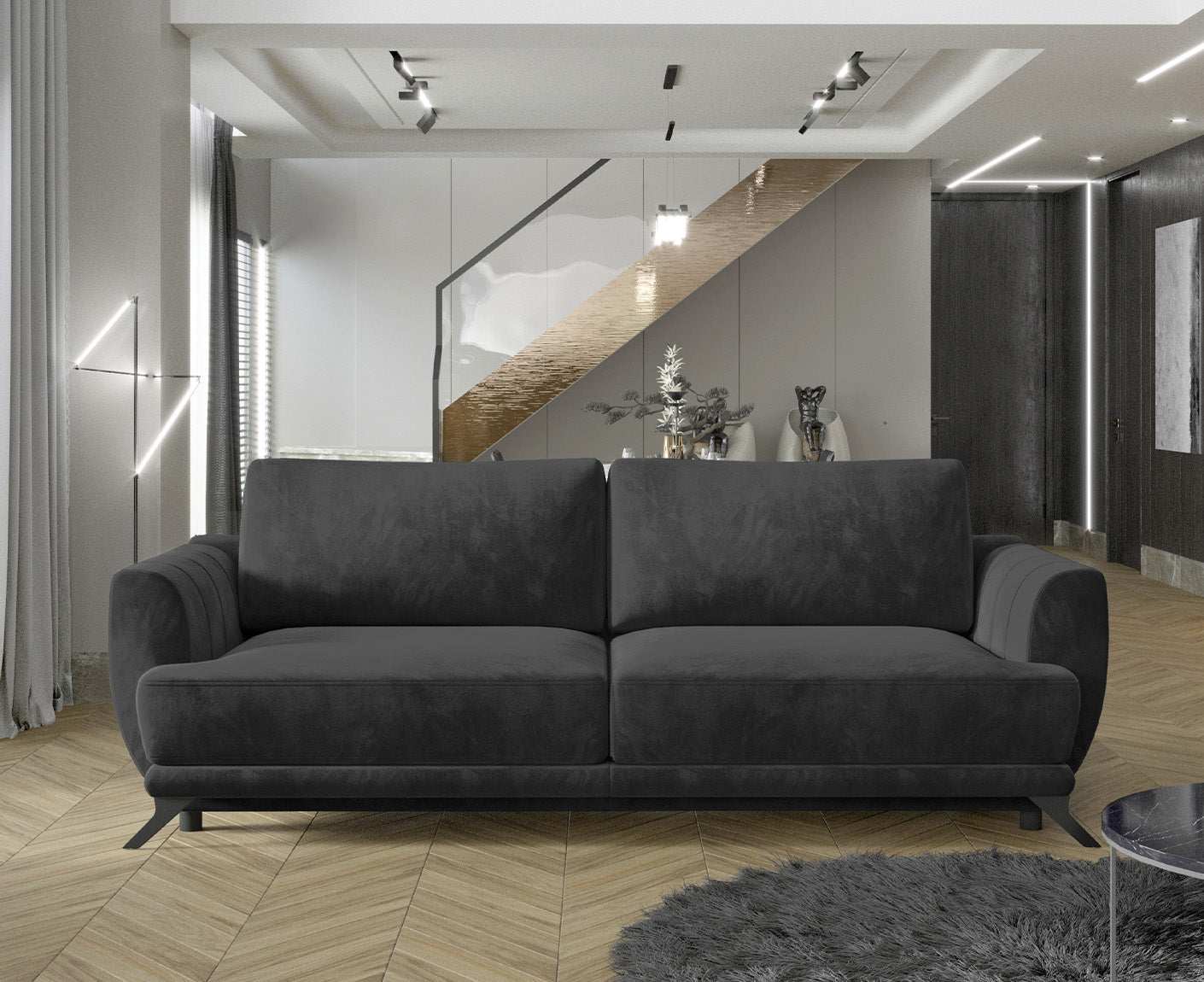 Megis Schlafsofa 250x95 cm Blau (Webstoff)