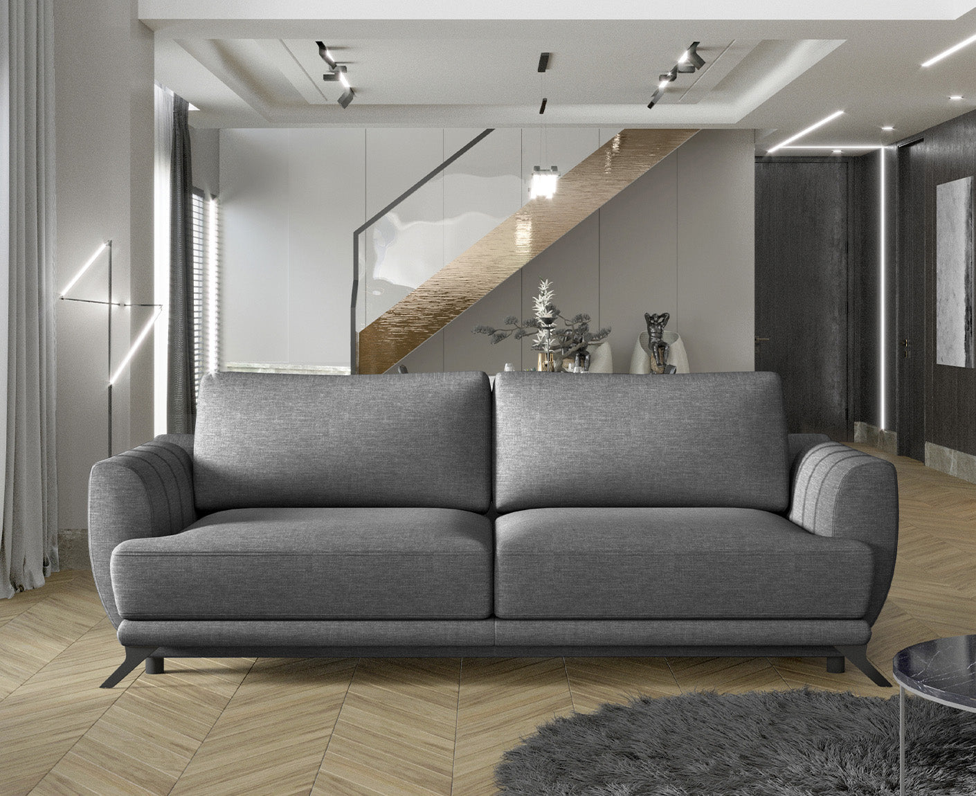 Megis Schlafsofa 250x95 cm Blau (Webstoff)