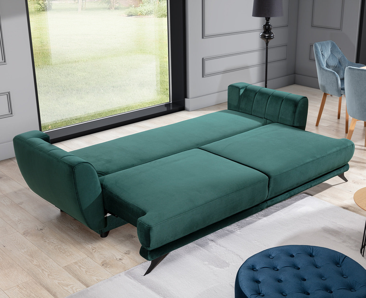 Megis Schlafsofa 250x95 cm Blau (Webstoff)