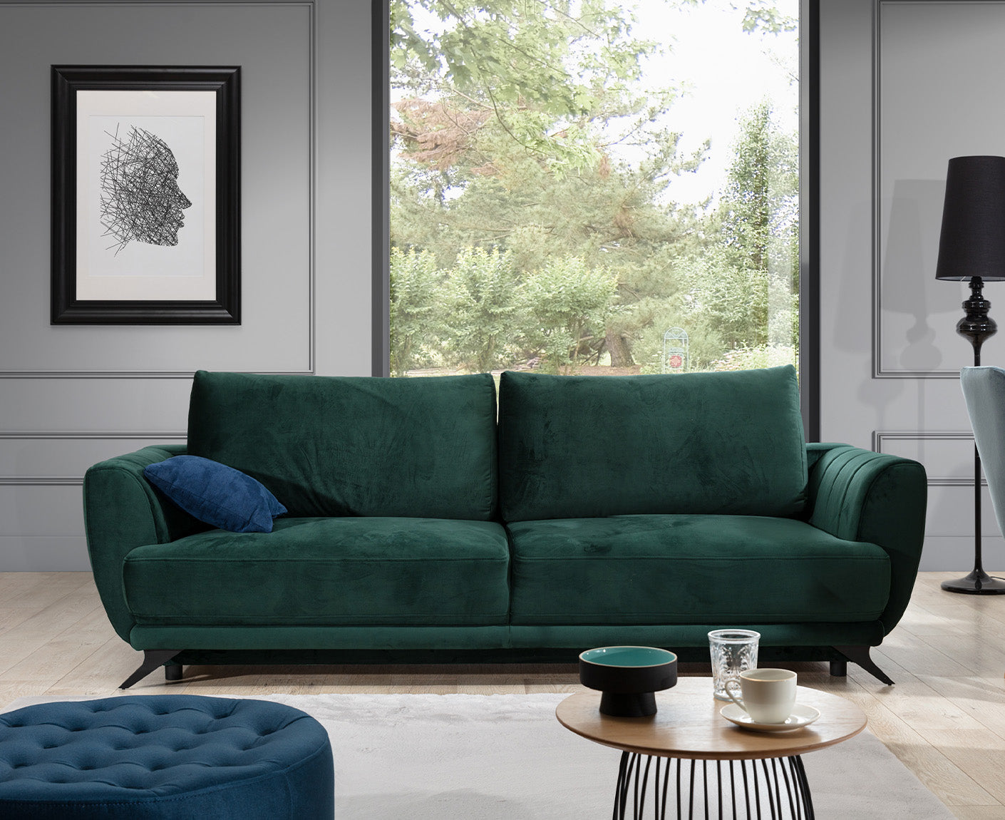 Megis Schlafsofa 250x95 cm Dunkelgrün (Samt)