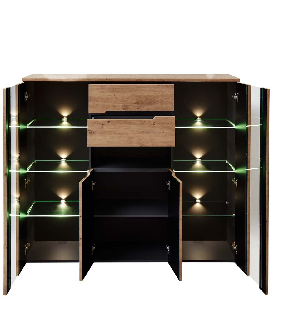 Memphis Highboard inkl. LED-Beleuchtung Graphit / Artisan Eiche - Voelpe