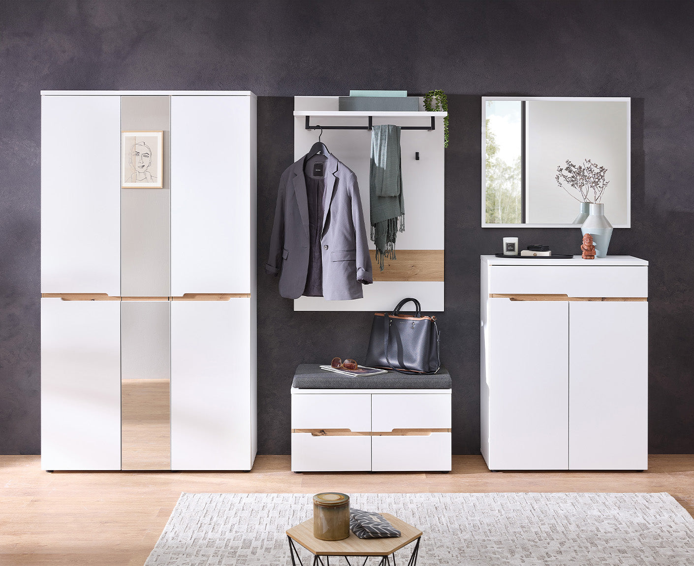 Memphis Garderobenschrank 105x192 cm Weiß supermatt