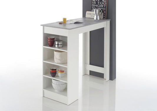 21748 Bartisch mit Regal Weiß / Beton Beton / Weiß