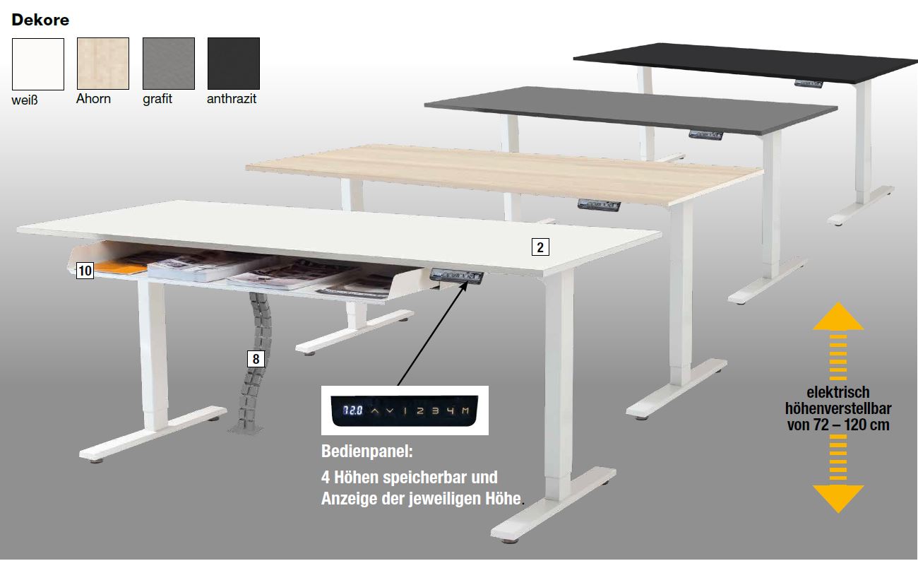 Move 3 Steh-/Sitztisch, gerade, elektrisch höhenverstellbar, verschiedene Größen, Lichtgrau