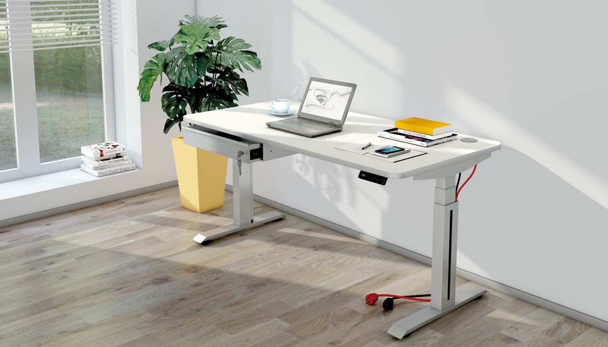 Move Professional Schreibtisch, elektrisch höhenverstellbar, verschiedene Größen, Weiß / Silber