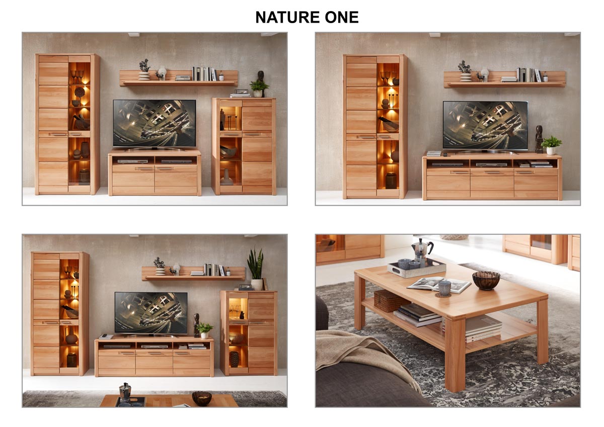 Nature One Vitrinenschrank breit inkl. LED-Beleuchtung Kernbuche lackiert