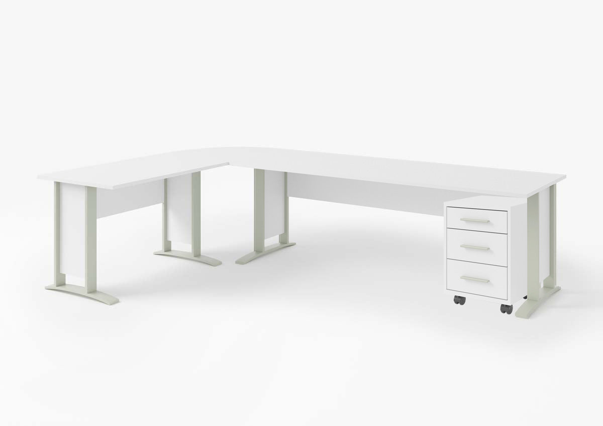 Office Line Winkelschreibtisch 220 x 170 cm mit Rollcontainer Weiß