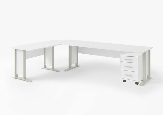 Office Line Winkelschreibtisch 220 x 170 cm mit Rollcontainer Weiß