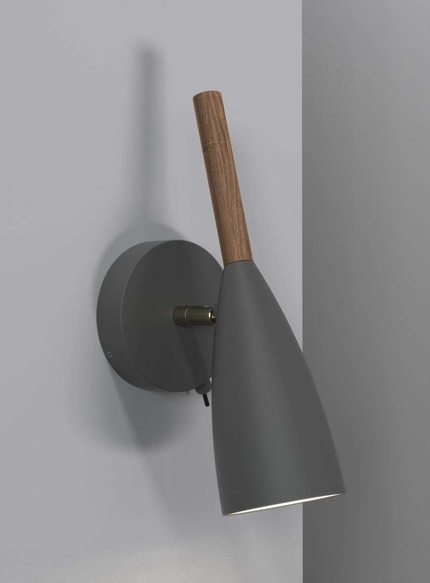 Pure Wandlampe Leselampe Ø 7,5 cm Grau/Nussbaum