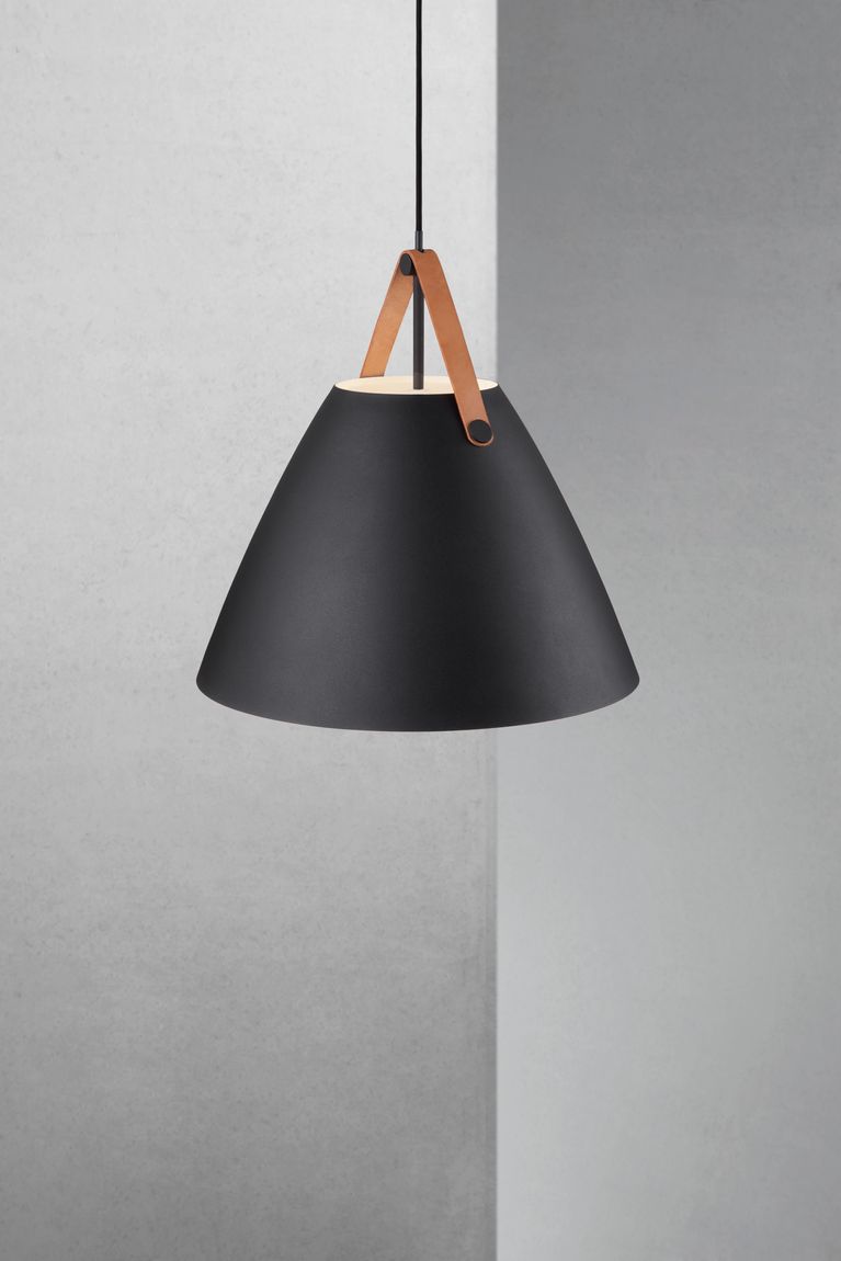Strap Pendellampe Hängelampe Ø 48 cm Schwarz/Leder
