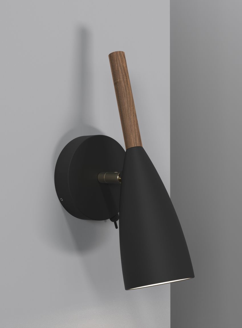 Pure Wandlampe Leselampe Ø 7,5 cm Schwarz/Nussbaum