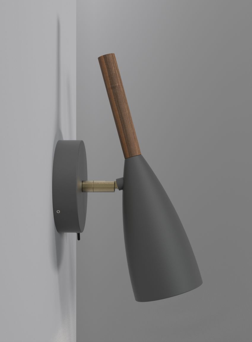 Pure Wandlampe Leselampe Ø 7,5 cm Grau/Nussbaum