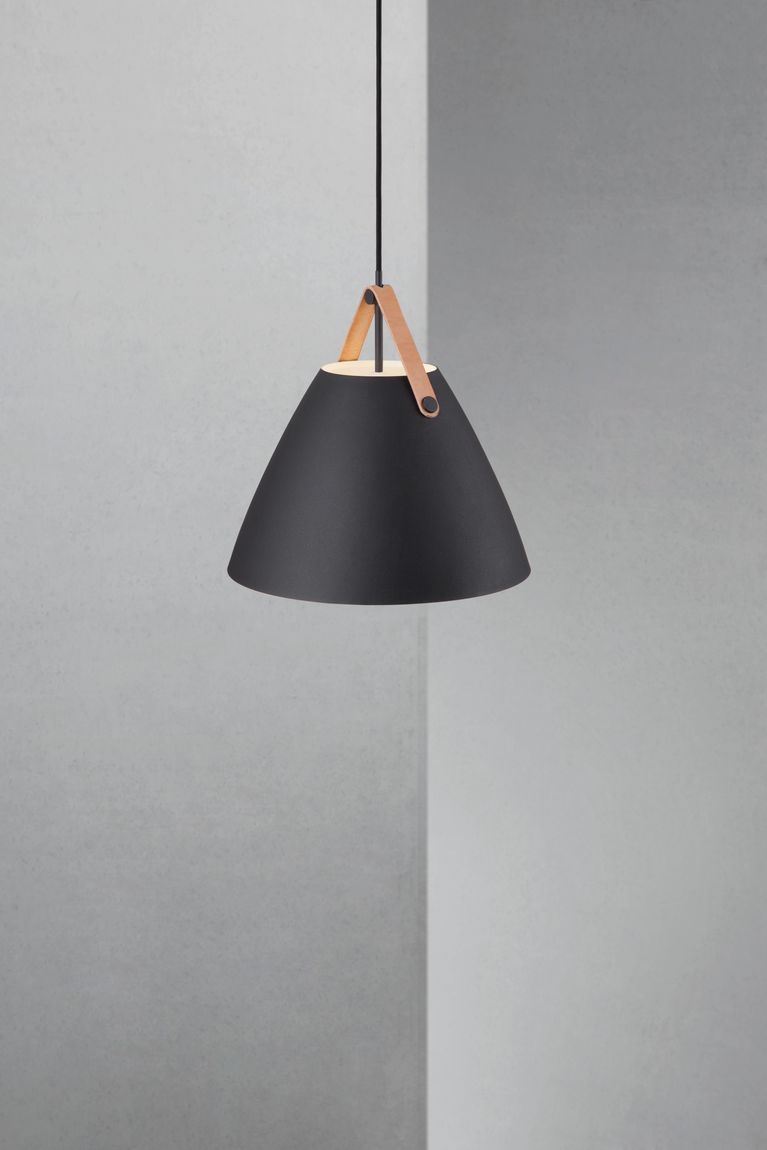 Strap Pendellampe Hängelampe Ø 36 cm Schwarz/Leder