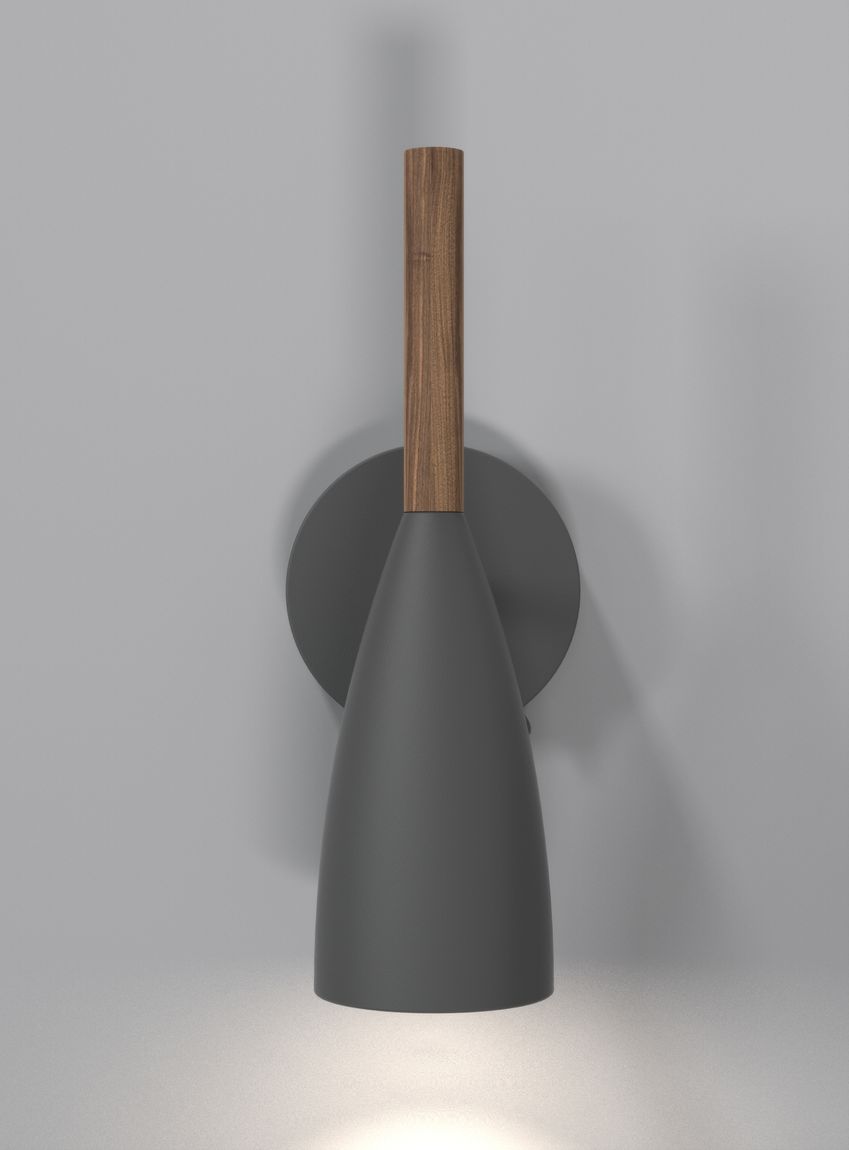 Pure Wandlampe Leselampe Ø 7,5 cm Grau/Nussbaum