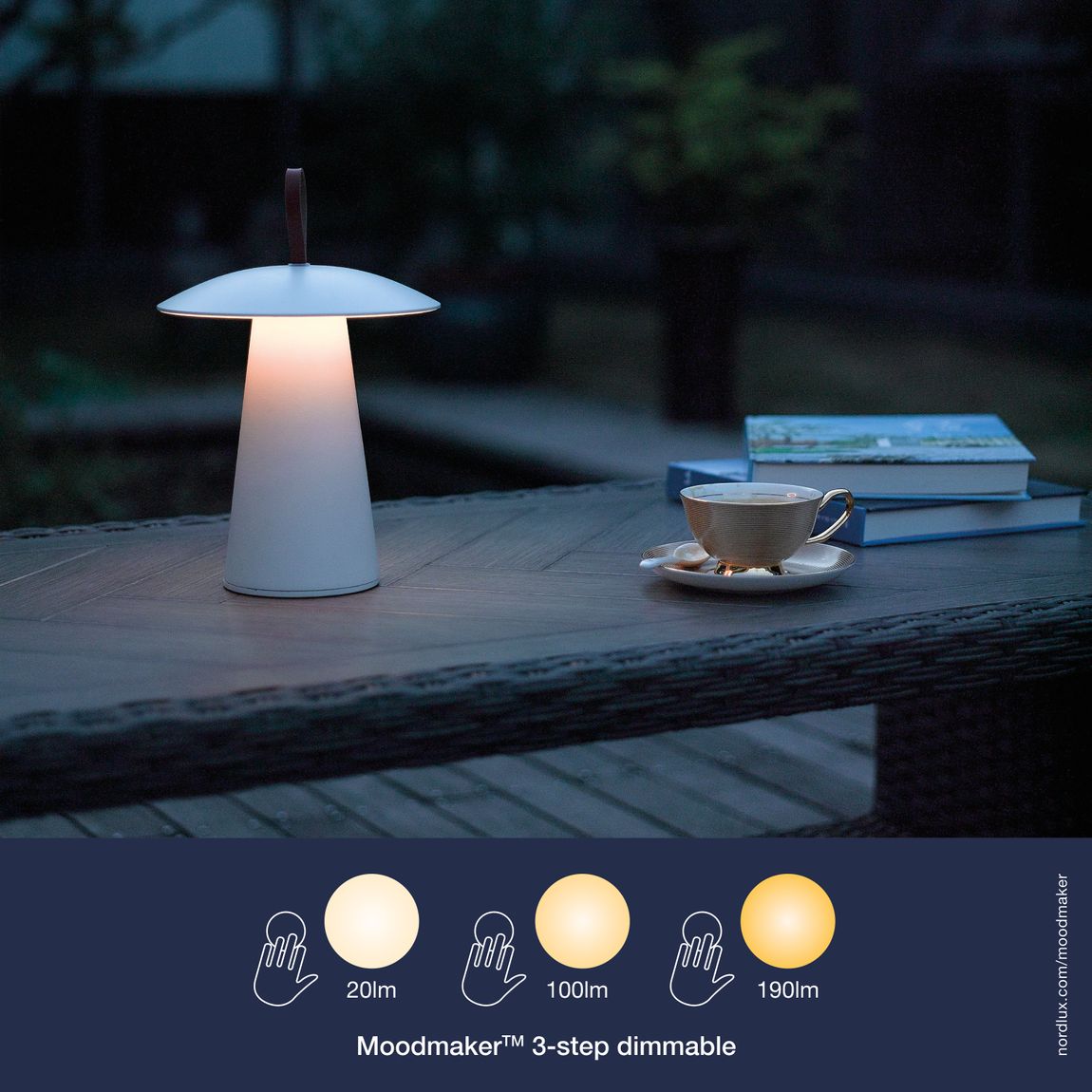 Ara To-Go LED-Lampe Ø 19,7 cm mit Moodmaker Dimmer Outdoor Weiß