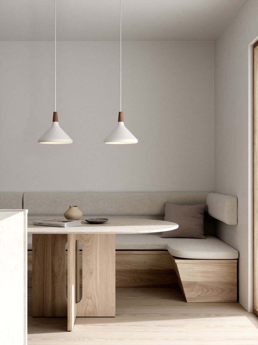 Nori Hängelampe Pendellampe Ø 27 cm Weiß Matt / Nussbaum