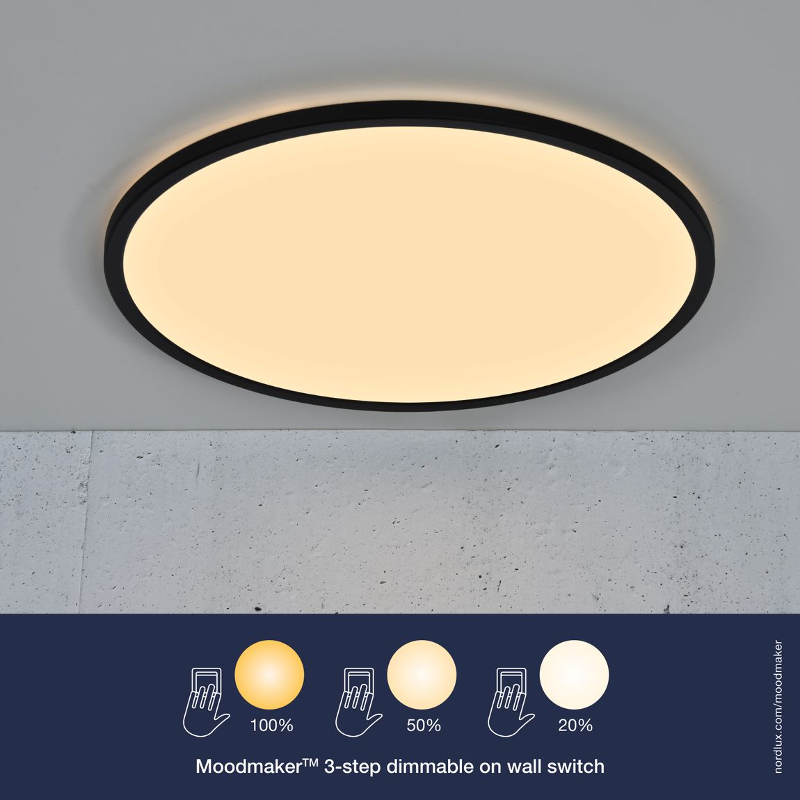 Oja Deckenlampe Ø 60 cm mit Moodmaker Dimmer Schwarz - Voelpe