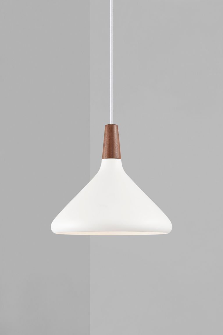 Nori Hängelampe Pendellampe Ø 27 cm Weiß Matt / Nussbaum
