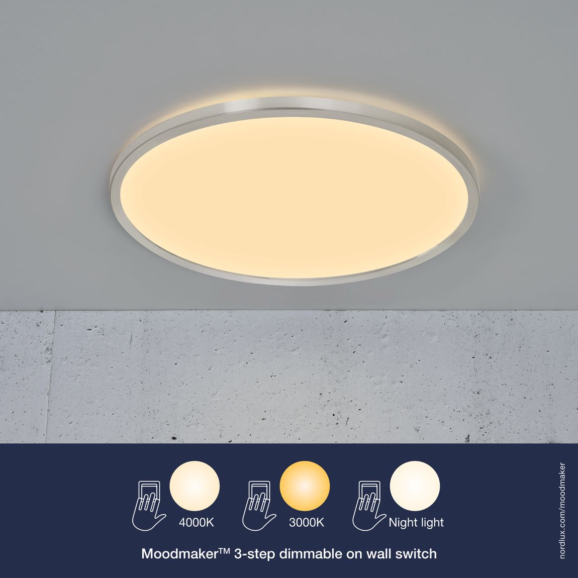 Oja Deckenlampe Ø 42,4 cm mit Moodmaker Dimmer Weiß/Chrom - Voelpe