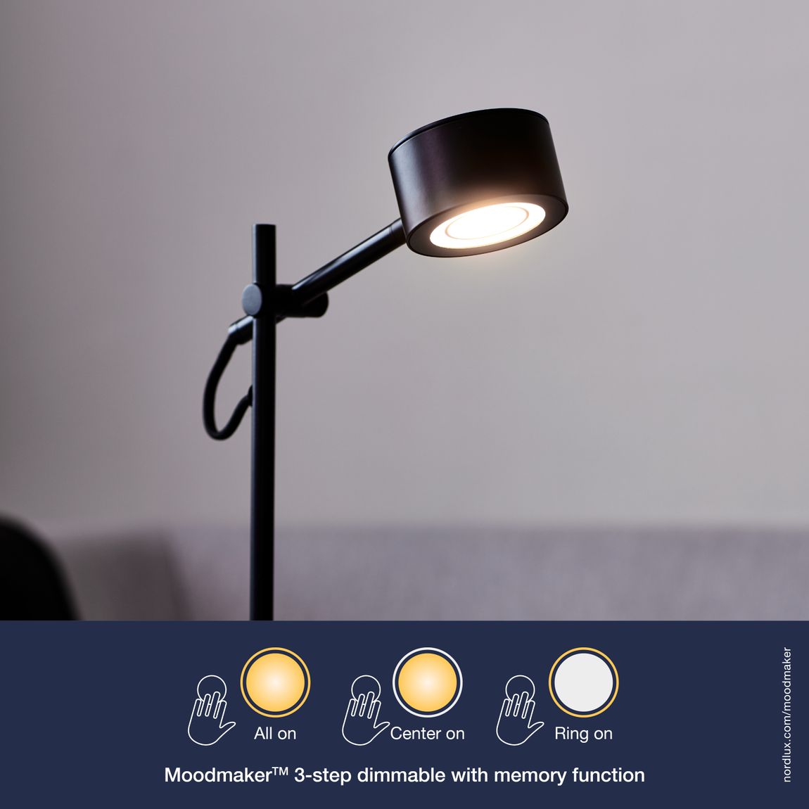 Clyde Tischlampe Leselampe Ø 8,5 cm mit Moodmaker Dimmer Schwarz