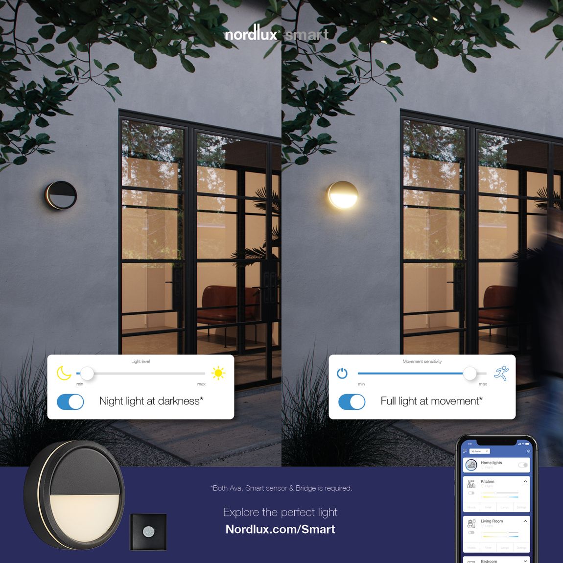 AVA Wandlampe Outdoor LED Bluetooth Grau / Opalweiß