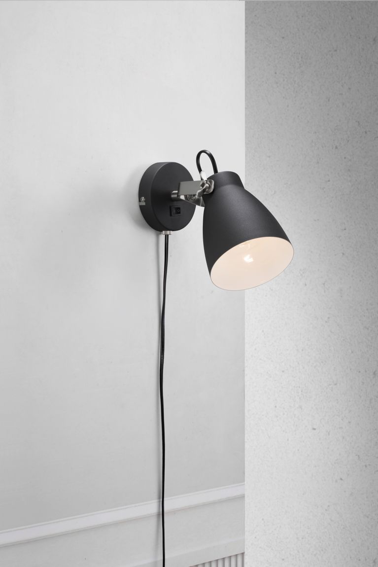 Largo Wandlampe Leselampe Ø 12 cm Schwarz - Voelpe