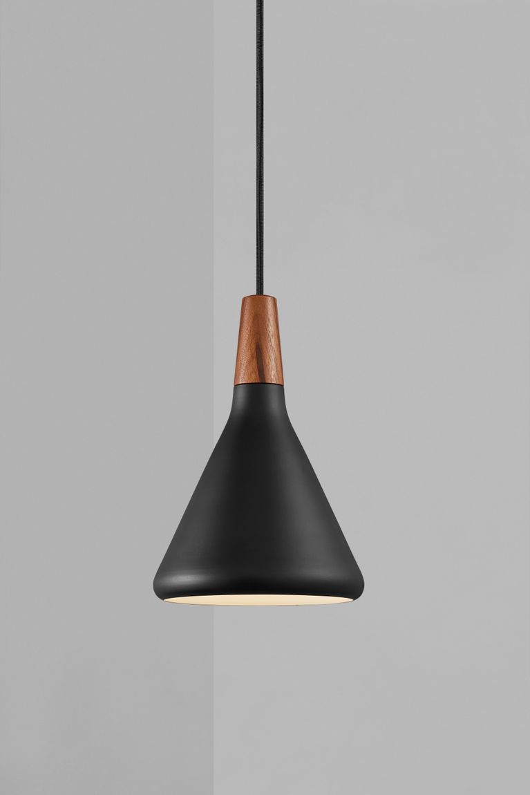 Nori Hängelampe Pendellampe Ø 18 cm Schwarz / Nussbaum