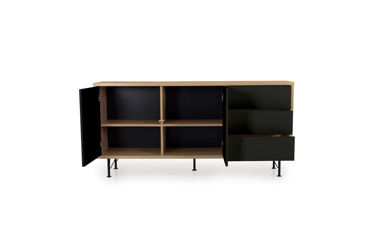 Tenzo Flow Designer Sideboard 164 cm Schwarz / Eiche