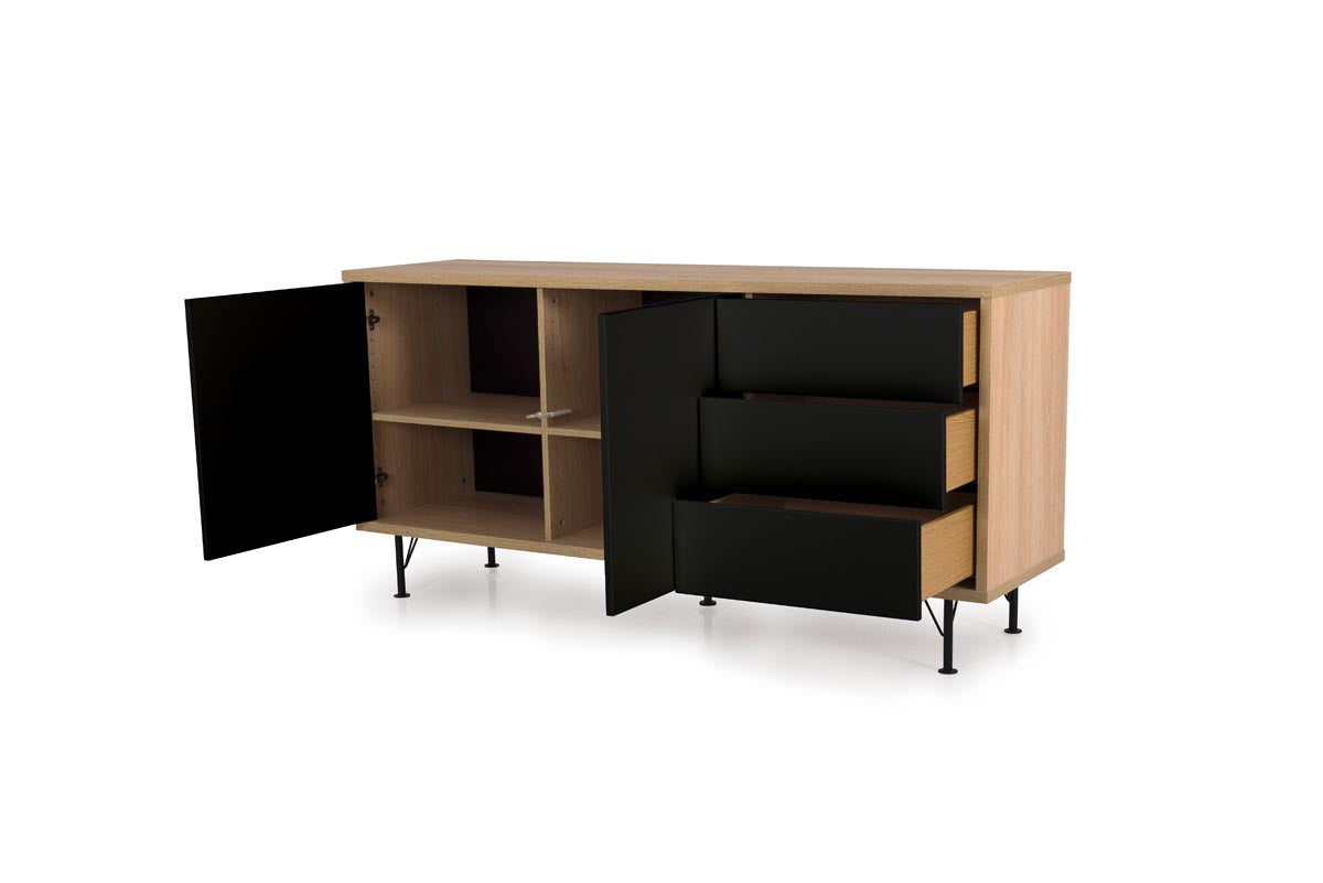 Tenzo Flow Designer Sideboard 164 cm Schwarz / Eiche