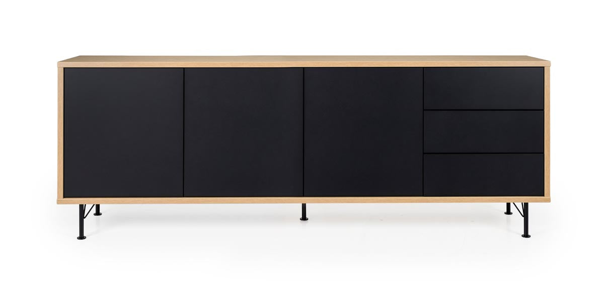 Tenzo Flow Designer Sideboard 206 cm Schwarz / Eiche