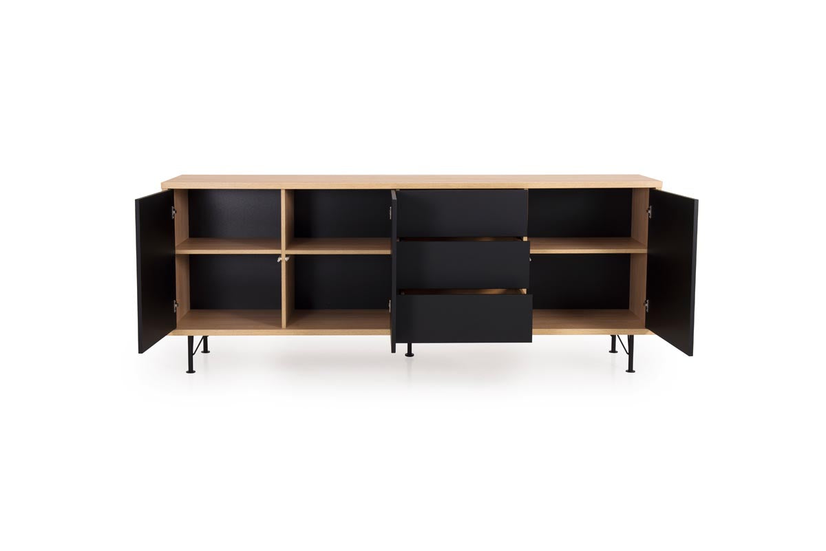 Tenzo Flow Designer Sideboard 206 cm Schwarz / Eiche