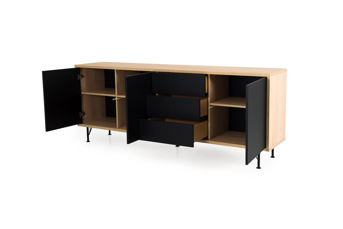 Tenzo Flow Designer Sideboard 206 cm Schwarz / Eiche