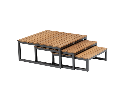 Kettler Ocean Skid Platform Lounge Tisch 3-Set, Teakholz