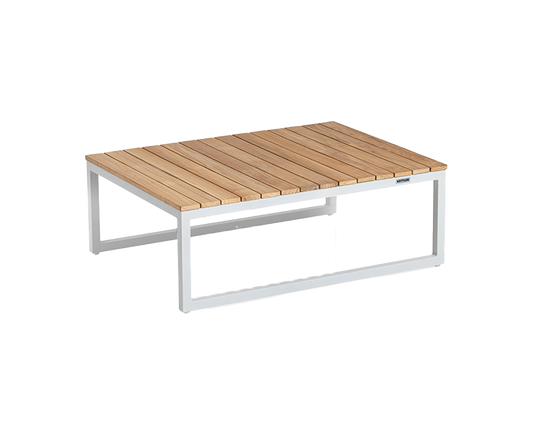 Kettler Ocean Skid Platform Lounge Tisch 90x70 cm, Weiß / Teakholz