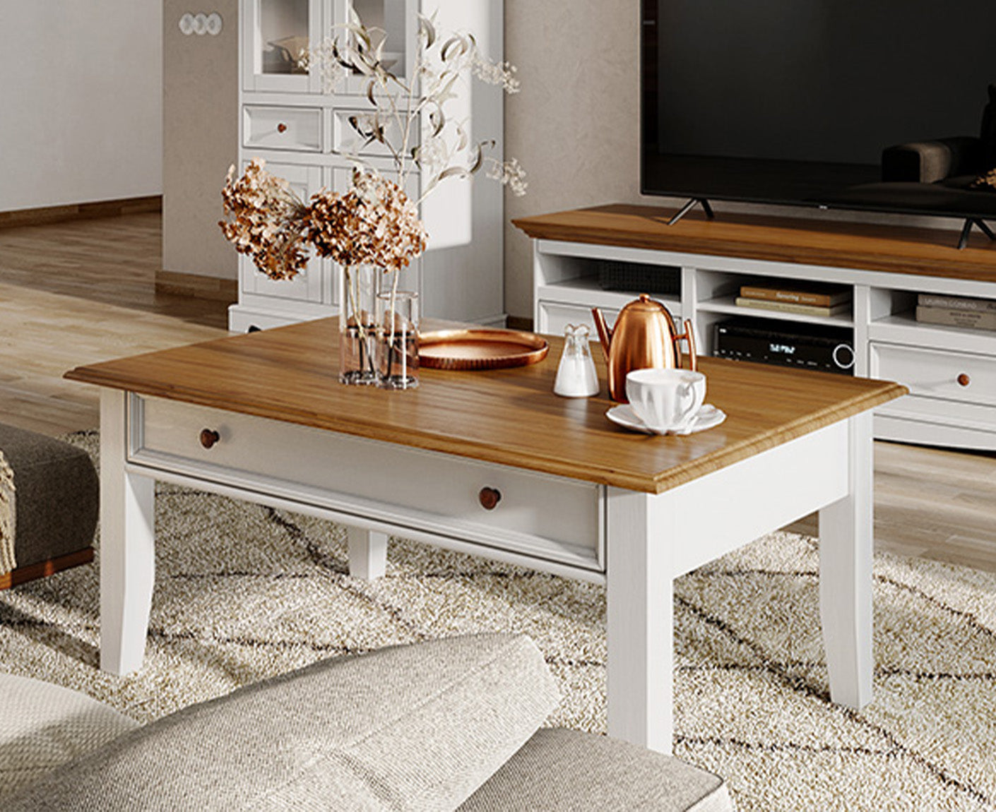 Belluno Elegante Couchtisch 122x71 cm Massivholz
