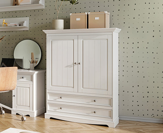 Belluno Elegante Kleiderschrank Massivholz 2-türig mit Schubladen