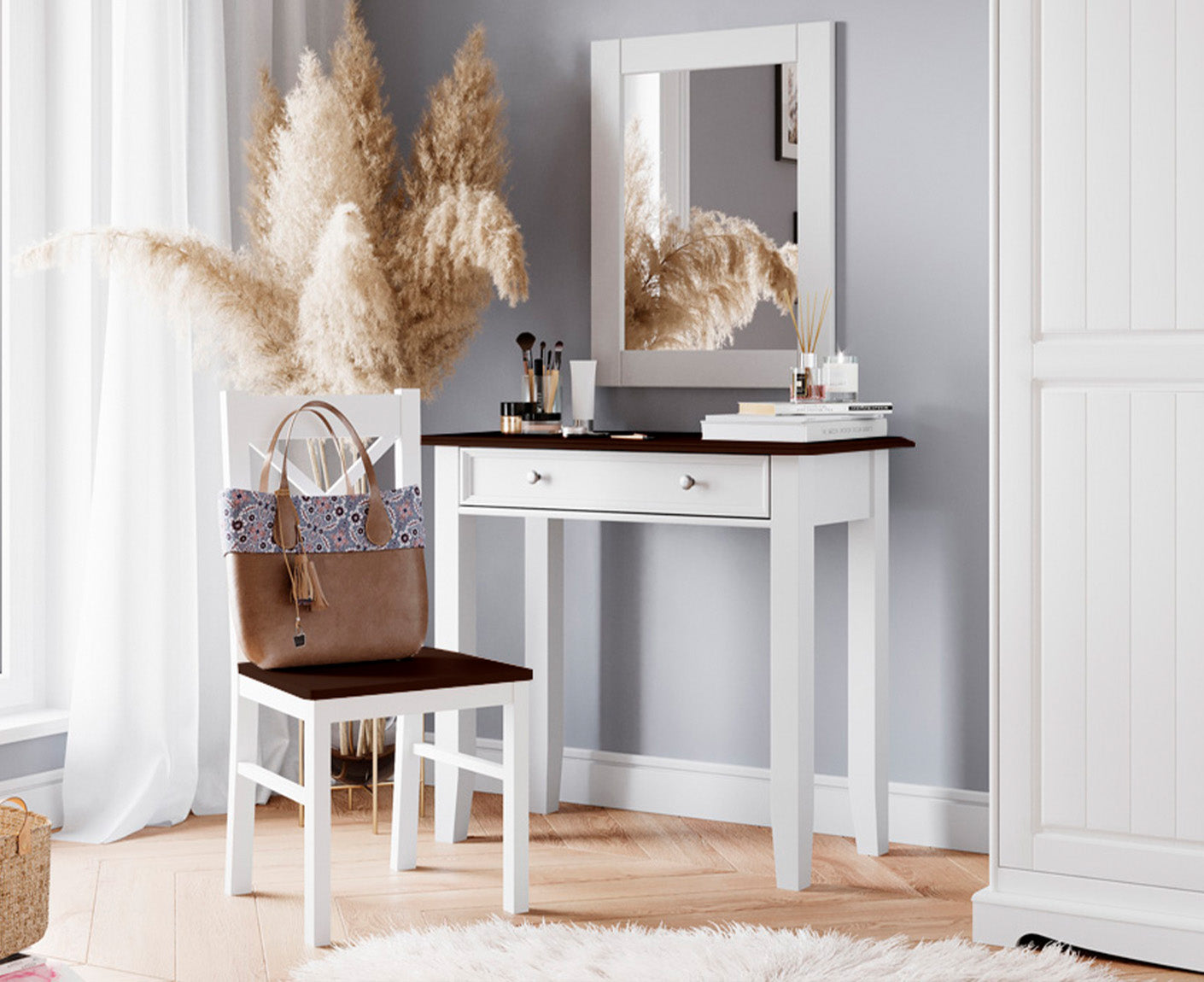 Belluno Elegante Schminktisch mit Schublade Massivholz