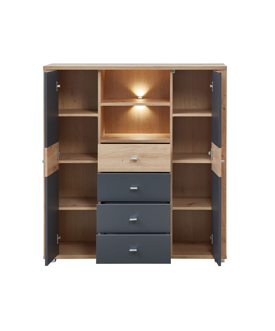 Pablo Highboard inkl. LED-Beleuchtung Graphit / Artisan Eiche