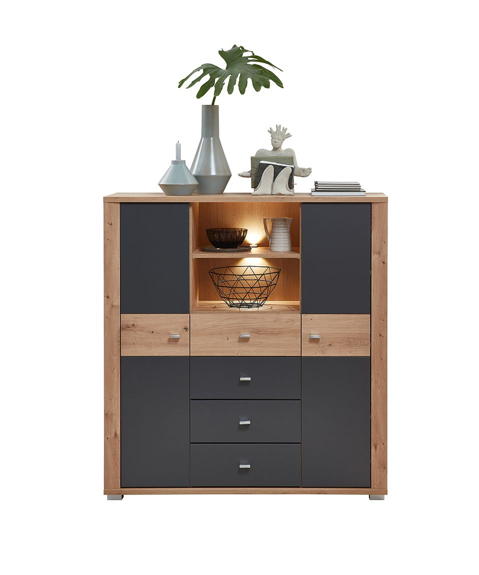 Pablo Highboard inkl. LED-Beleuchtung Graphit / Artisan Eiche