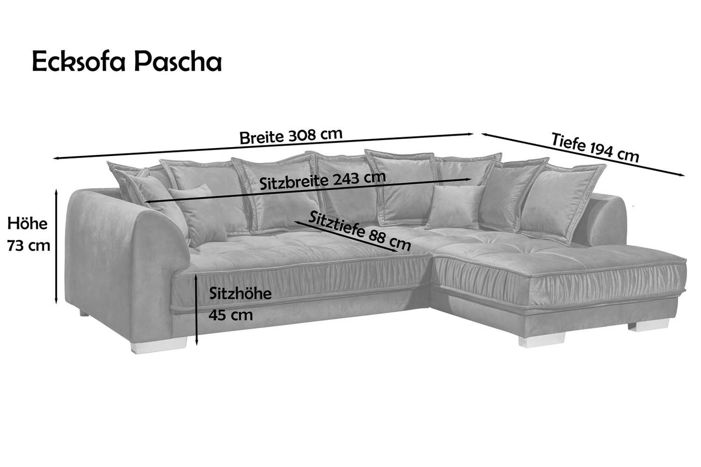 Pascha Ecksofa 308 x 192 cm Beige
