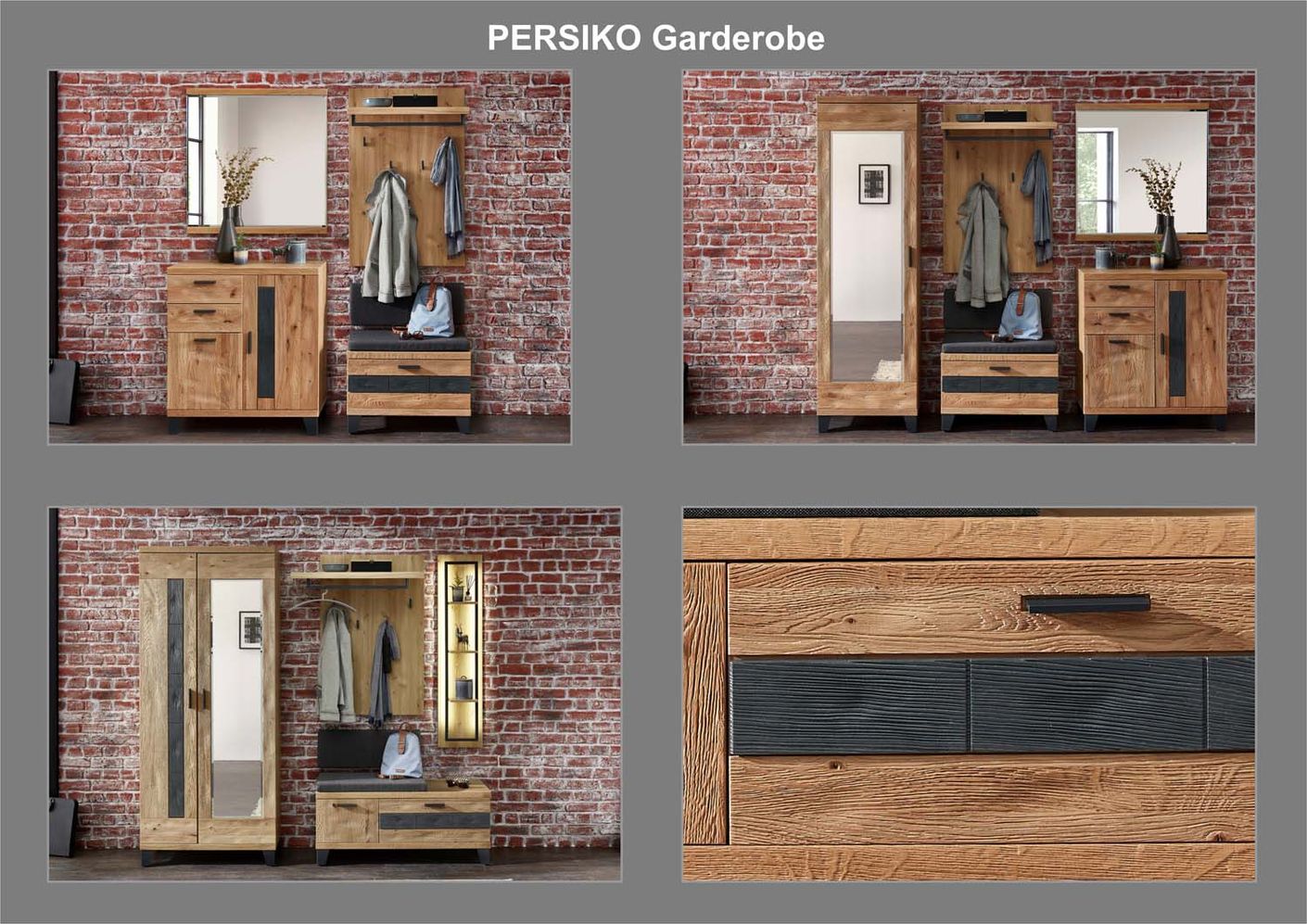 53861 Persiko Garderobenschrank fertig montiert Wildeiche massiv - Voelpe