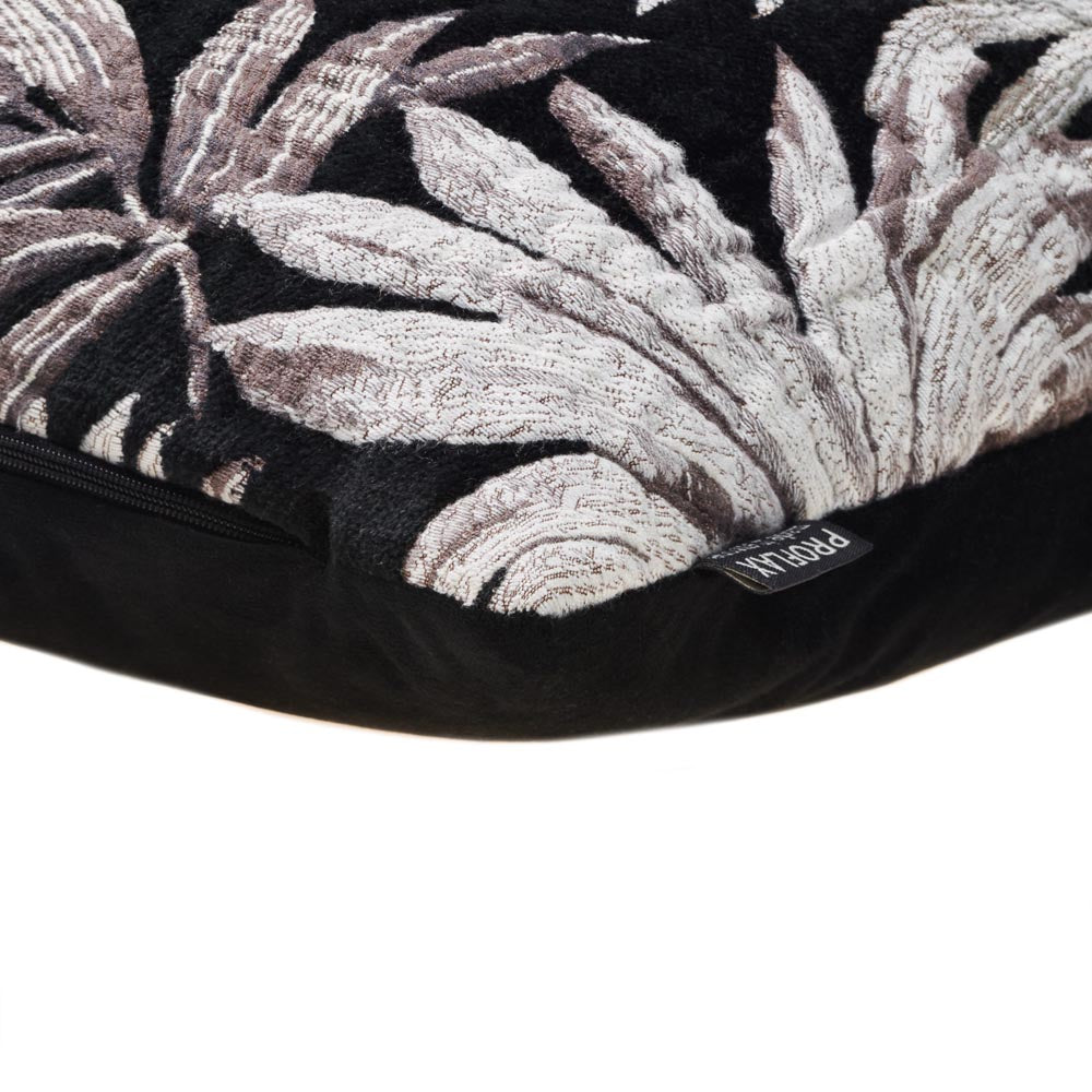 Brisbane Kissenbezug, Jacquard mit Blattmuster 3D, Schwarz