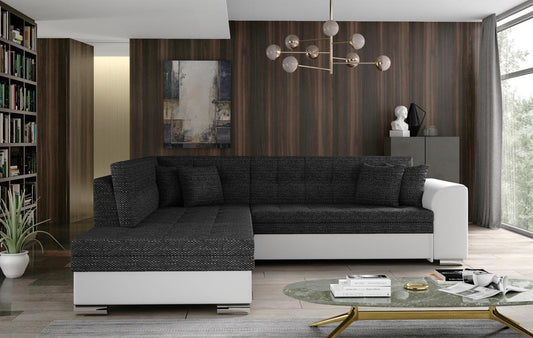 Pieretta Ecksofa Ausführung Links 260 x 205 cm Dunkelgrau / Weiß (Webstoff / Kunstleder)