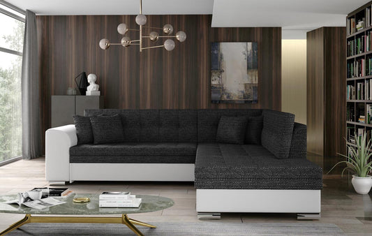 Pieretta Ecksofa 260 x 205 cm Dunkelgrau / Weiß (Webstoff / Kunstleder)