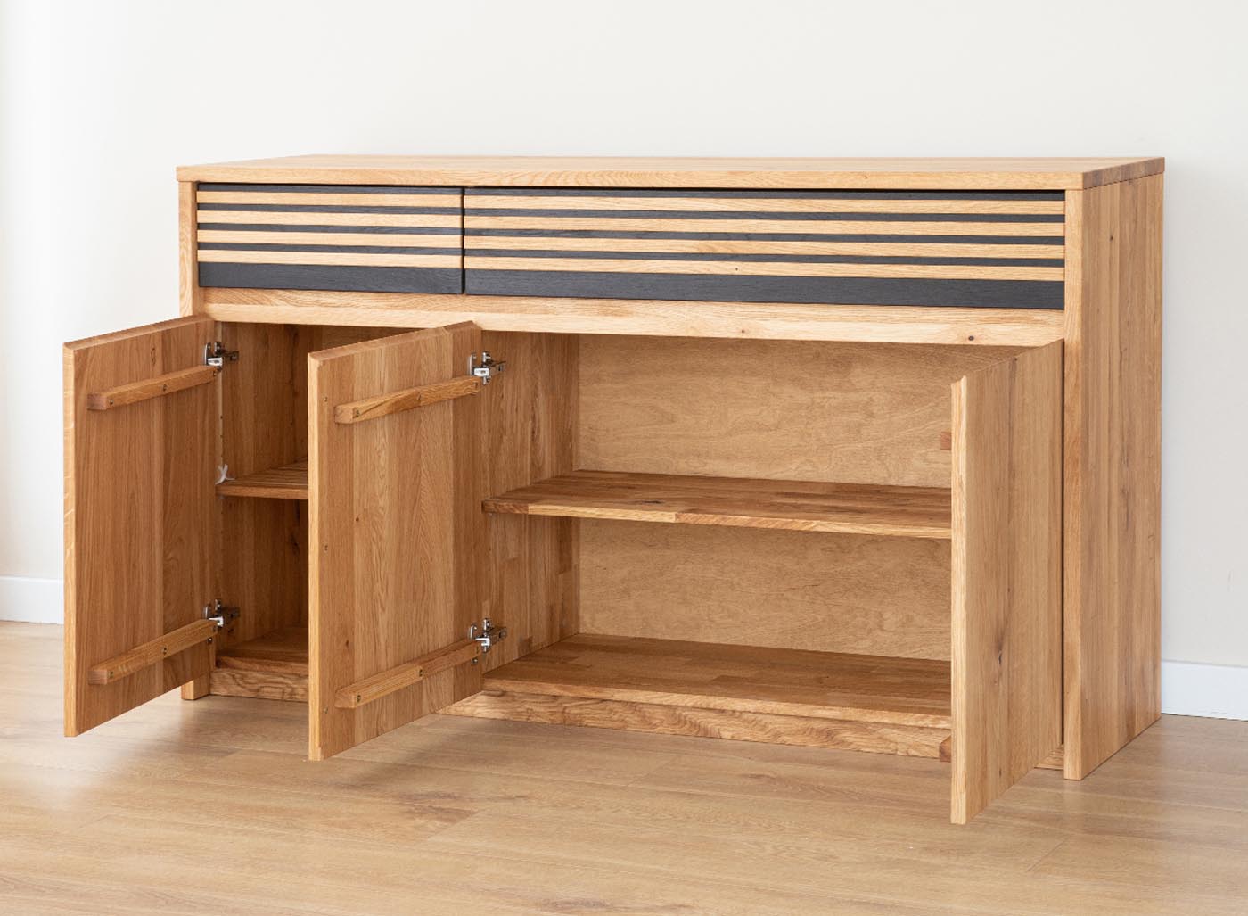 Ravello Sideboard Montiert Massivholz Eiche, Schwarz