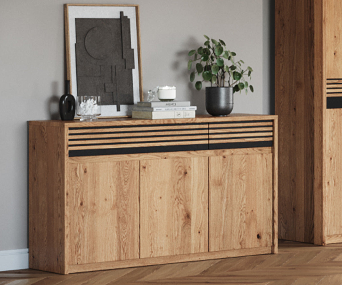 Ravello Sideboard Montiert Massivholz Eiche, Schwarz