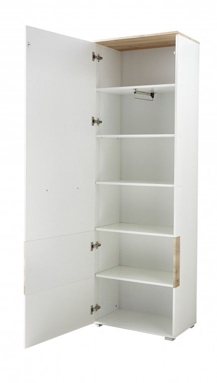 RENO Garderobenschrank Dielenschrank Garderobe Flur Schrank Weiß/Buche - Voelpe