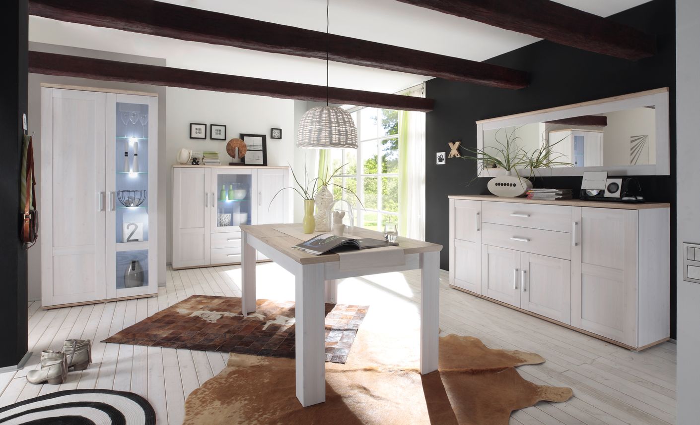 ROMANCE Vitrine Standvitrine Glasvitrine Wohnzimmer Wohnzimmerschrank Weiß