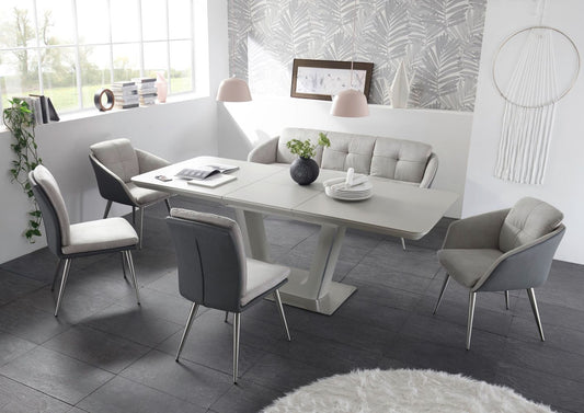 22461 - 6tlg Essgruppe mit Keramik-Ausziehtisch, Stühle und Sitz